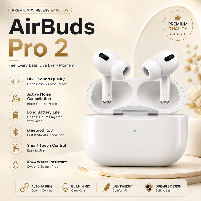 Airbud Pro 2 (Singe + Bulk Quantity) (Buzzer Edition) – Premium White Wireless Earbuds with High-Fidelity Sound & Extended Battery Life